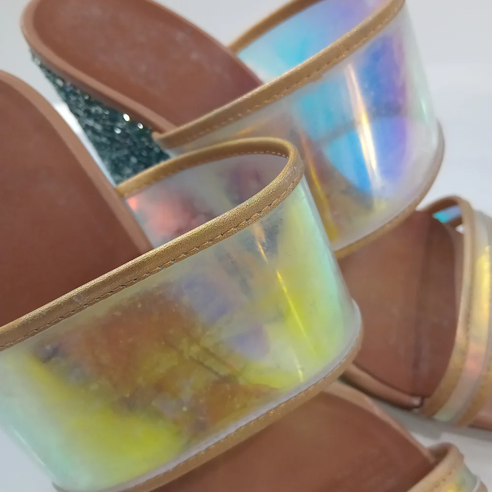 Kurt Geiger Holographic and aqua Wedges size 7.5US  38 EU